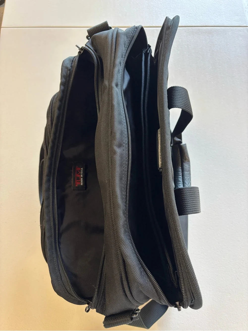 Tumi Alpha Black Ballistic Nylon Briefcase with Shoulder Strap and Top Handles
